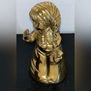 Vintage BRASS BELL Bedtime Sleepy Girl yawning pajamas teddy bear HEAVY 4" tall